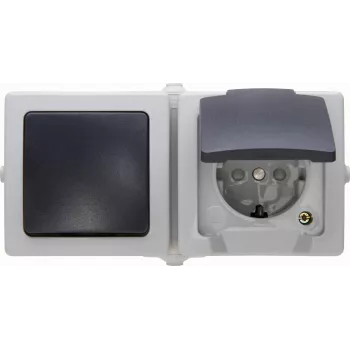 Kopp Nautic Combination Unit, Socket with Switch and Hinged Lid, Grey, IP44, Surface-Mounted 138656001