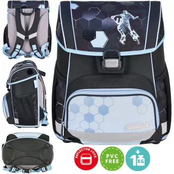 Herlitz School Backpack Loop 6-9 Years with Cyber Soccer Robot, 16 L, 4-Piece Set, Polyester, Black