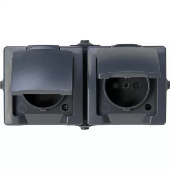 Heinrich Kopp NAUTIC 2-Gang Centre Earth Socket Outlet, Horizontal, Increased Touch Protection, IP44, Anthracite (137115006)