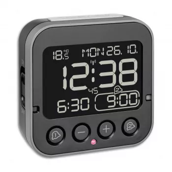 TFA Dostmann 60.2552.01 Radio-Controlled Alarm Clock Black Dual Alarm