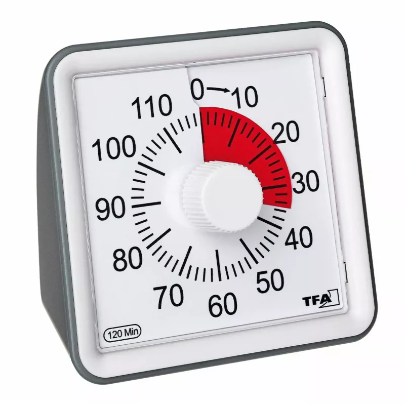 TFA DOSTMANN VISUAL Timer White Analog 60-Minute Mechanical Countdown with Silent Operation and Acoustic Alarm (38.2043.10)