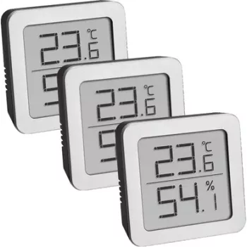 TFA Dostmann 95.2019.54 Digital Thermo-Hygrometer Set of 3 for Indoor Climate Monitoring, White/Silver