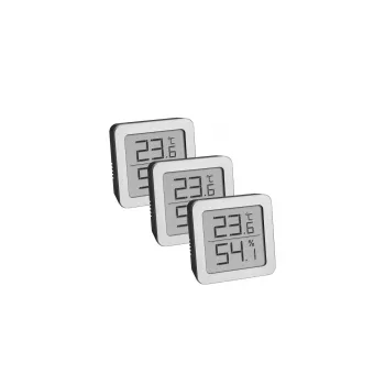 TFA Dostmann 95.2019.54 Digital Thermo-Hygrometer Set of 3 for Indoor Climate Monitoring, White/Silver