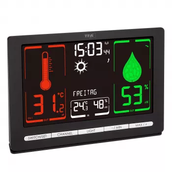 TFA Dostmann METEOCHROME Wireless Weather Station with Colour Display, 12-24h Forecast, Outdoor Sensor, DCF-77 Clock 35.1132.01