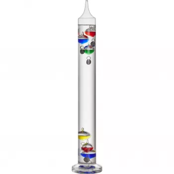 TFA Dostmann Galileo Galilei Liquid Thermometer, Transparent, 18-26°C, 5 Floats, Glass, Freestanding 18.1019.01.54