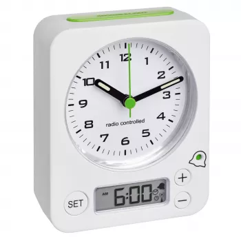 TFA Dostmann Radio-Controlled Alarm Clock 60.1511.02 White with Luminous Hands