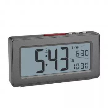 TFA Dostmann 60.2563.10 Radio-Controlled Alarm Clock, Dual Alarm, Anthracite