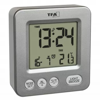 TFA Dostmann COSY Radio-Controlled Alarm Clock Silver 60.2567.54
