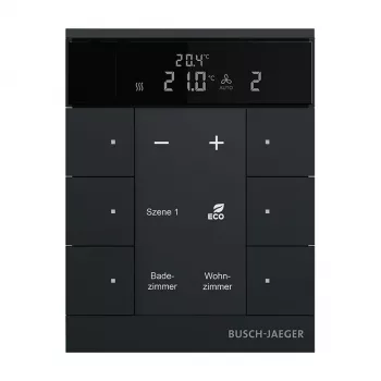 Busch-Jaeger Room Temperature Controller 6-Gang, Matte Black SBR-F-6.0.11-885 (2CKA006220A0900)