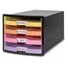 HAN IMPULS Drawer Box, 4 Open Drawers, Black/Pastel, Polystyrene, up to DIN C4 1013-139