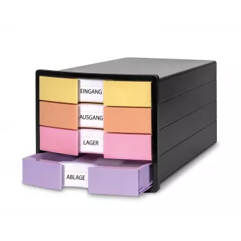 HAN IMPULS Drawer Box, 4 Drawers, Black/Pastel, Polystyrene, for DIN C4 1012-139
