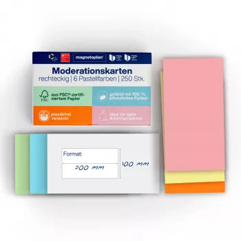 MAGNETOPLAN HOLTZ Communication Cards Rectangular 200 x 100 mm Assorted Colours (Pink, Green, Yellow, White, Blue, Orange) - 250 Cards 112501510