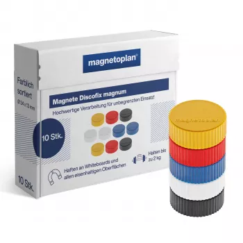 Magnetoplan Discofix Magnum Assorted Whiteboard Magnets, 34 mm, 10 Pieces 1660010