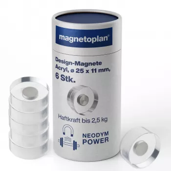 MAGNETOPLAN HOLTZ magnetoplan Design Magnets, 25 mm, Pack of 6 Neodymium Magnets with Transparent Acrylic Grip, Polished (1680025)