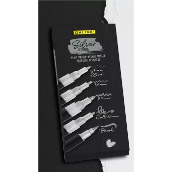 ONLINE Silver Lettering Acrylic Marker Set, Silver, 5 Pieces (18518)