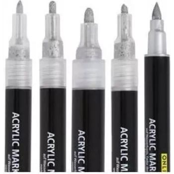 ONLINE Silver Lettering Acrylic Marker Set, Silver, 5 Pieces (18518)