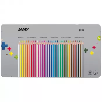 LAMY Triangular Coloured Pencils Plus, 36-Piece Metal Case, Ergonomic Triangular Shape, Matte Finish, Assorted Colours (1226065)