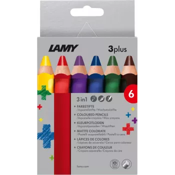 LAMY 3plus Coloured Pencils, Set of 6, Ergonomic Triangular, Extra Thick Break-Resistant Lead, Assorted Colours 1222002