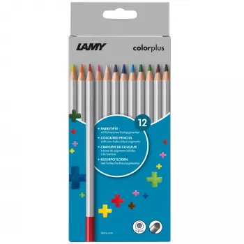 LAMY colorplus Triangular Coloured Pencils, 12 Assorted Colours, Ergonomic Triangular Shape, Matte Finish, Cardboard Case 1233468