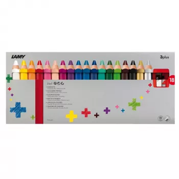 LAMY 3-in-1 Coloured Pencils 3plus, 18-Piece Cardboard Case - Watercolour, Wax Crayon and Colour Pencil in One 1223549