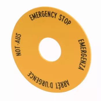 Eaton M22-XAK1 Emergency Stop Label Plate, Yellow, 90 mm, IP66 216465