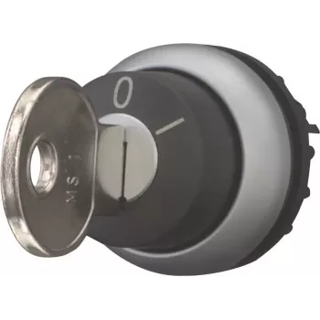 Eaton M22-WRS-A1 Key-Operated Selector Switch, 2-Position, Maintained, Black Actuator, Silver Titanium Front Ring, 22.5 mm Mounting, IP66/IP67/IP69K 229092