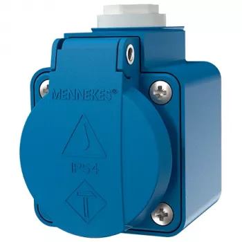 MENNEKES 10119 Wall-Mounted SCHUKO Socket Outlet, 16 A, 230 V, 2P+PE, IP44, Blue, with Hinged Lid