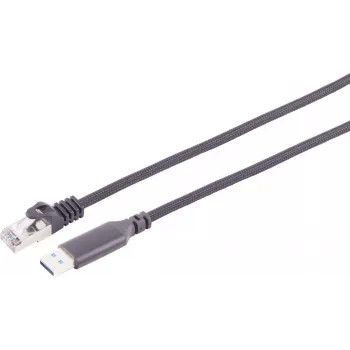 S CONN MAXIMUM CONNECTIVITY USB-A LAN Adapter Cable 1G, USB Type A Male to RJ45, Aluminum, Black, 7.5m (14-52065)