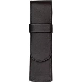 JÜSCHA Alassio Pen Case for 2 Writing Instruments, Genuine Leather, Black, Flap Closure (2610)
