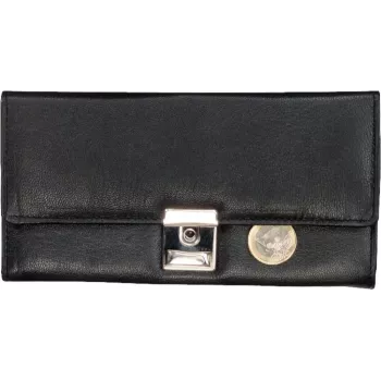JÜSCHA Alassio Waiter's Wallet Genuine Leather Black with 7 Note Compartments, Coin Pocket and Pen Loop (42064)