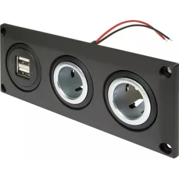 ProCar 67326500 Flush-Mount 12V/24V Power Socket with USB Charging Port, DIN/ISO 4165, 16A/8A, 5V/2.1A, Black