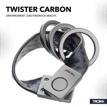 TROIKA TWISTER CARBON Keyring with Pull-and-Twist Mechanism, Chrome Metal & Carbon Fiber, 4 Split Rings KRG649/CB