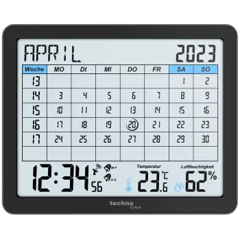 TECHNOLINE WT2600 Radio-Controlled Calendar Alarm Clock, Black