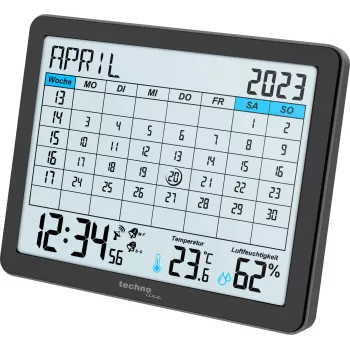 TECHNOLINE WT2600 Radio-Controlled Calendar Alarm Clock, Black