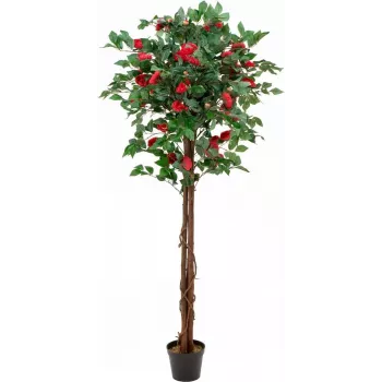 EUROPALMS Camellia Tree Red with Pot, Artificial Plant, 180cm 82507226