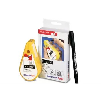 HellermannTyton RiteOn Starter Pack with Pre-filled Dispensers, 600 Self-Laminating Labels, White, 19 x 38 mm, Includes Red Marker 550-14010