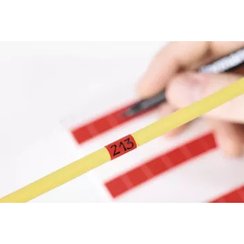 HellermannTyton HELASIGN Cable Marker Labels, Red with Transparent Laminate, 14x27 mm, 120 labels (10 sheets of 12) 598-14027