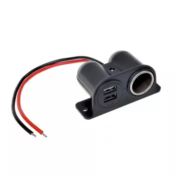 IWH 12/24V Vehicle Power Socket with 2 USB Ports 4.2A Total Output (019010)