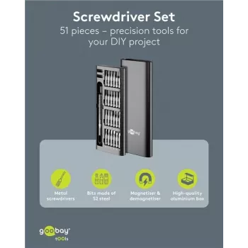 Goobay 48-Piece Precision Screwdriver Bit Set with 60 Tools for Electronics Repair 77835
