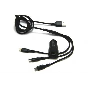 IWH Dual USB Car Charger 3-in-1 12/24V 3.4A Black (19061)