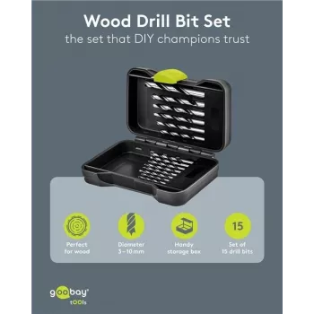 GOOBAY TOOLS 77847 Wood Drill Bit Set 15-Piece in Transport Box 3-10 mm