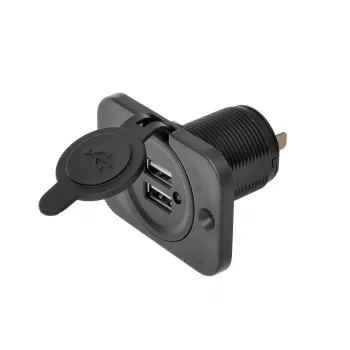 IWH USB Double Flush-Mount Socket 12/24V 2.1A 2x USB-A Black 019006