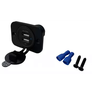 IWH USB Double Flush-Mount Socket 12/24V 2.1A 2x USB-A Black 019006