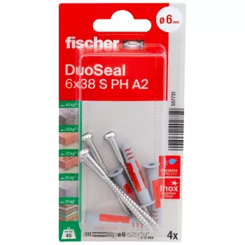 fischer DuoSeal 6 x 38 S PH TX A2 K NV Wall Plug Set (4 Pieces) 557731