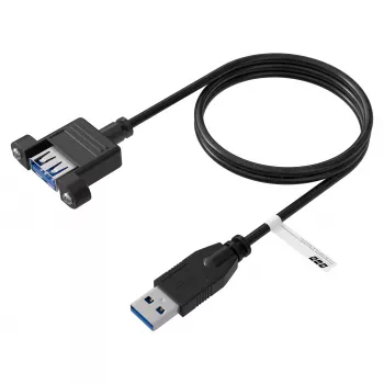 EFB Elektronik USB 3.0 Extension Cable, USB-A Male to Panel-Mount USB-A Female, 1.8 m, Black K5265SW.1V2