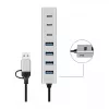 LogiLink USB 3.0 Hub, 7-Port, 4x USB-A 3x USB-C, Aluminum Housing