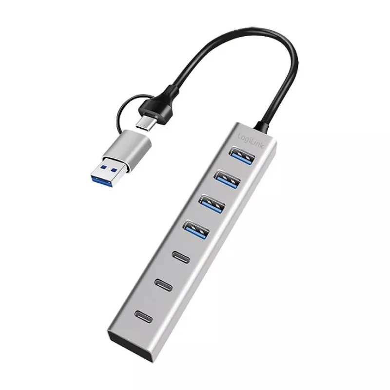 LogiLink USB 3.0 Hub, 7-Port, 4x USB-A 3x USB-C, Aluminum Housing