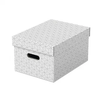 LEITZ 628282 Home Storage Box Medium, 3-Piece Set, White, 100% Recycled Corrugated Cardboard, Removable Lid, Stackable
