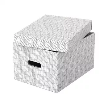LEITZ 628282 Home Storage Box Medium, 3-Piece Set, White, 100% Recycled Corrugated Cardboard, Removable Lid, Stackable