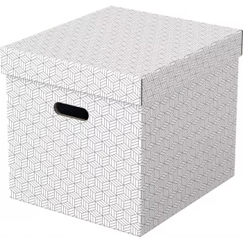 LEITZ Home Cube Storage Box Set of 3, White, 100% Recycled Corrugated Cardboard, Removable Lid 628288